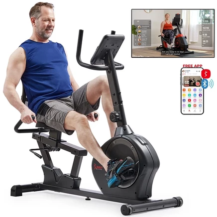 Умный велотренажер Sunny Health & Fitness для лежачего спорта, вместимостью 350 фунтов, с эксклюзивным приложением SunnyFit App Bluetooth Link