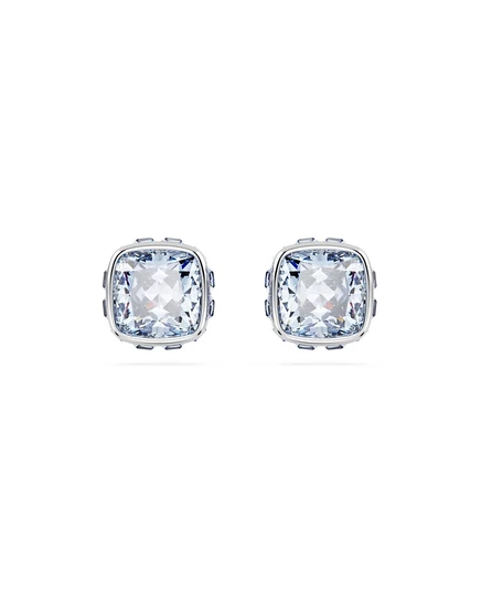 Серьги-гвоздики квадратной огранки с родиевым покрытием Swarovski с цветным камнем-гвоздиком