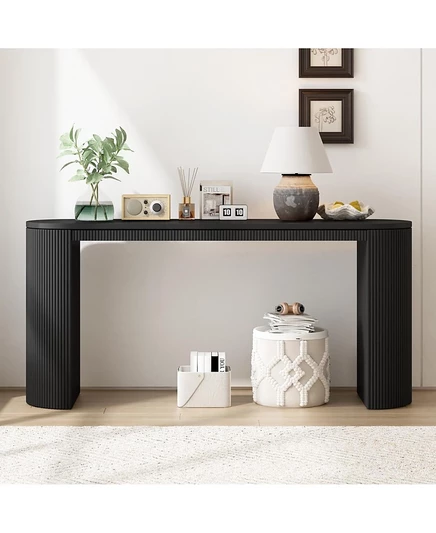 Консольный столик Streamdale Furniture изогнутого дизайна с уникальным дизайном в вертикальную полоску, подходящий для гостиной, кабинета и прихожей черного цвета