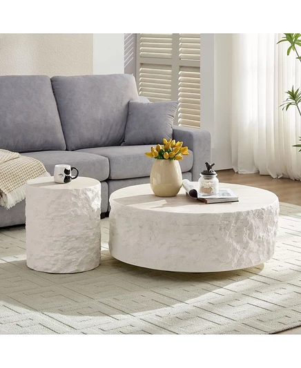 Круглый журнальный столик Streamdale Furniture 35" из стекловолокна - Винтажный стиль, Современный дизайн, коричневый/бежевый