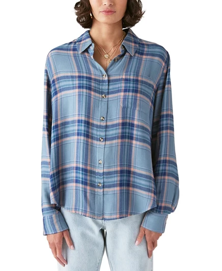 Женская рубашка Lucky Brand в клетку, дымчато-синяя
