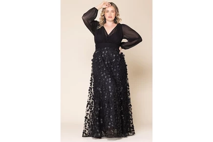 Вечернее платье из сетчатой ткани цветущей красоты Kiyonna Plus Size onyx blossoms