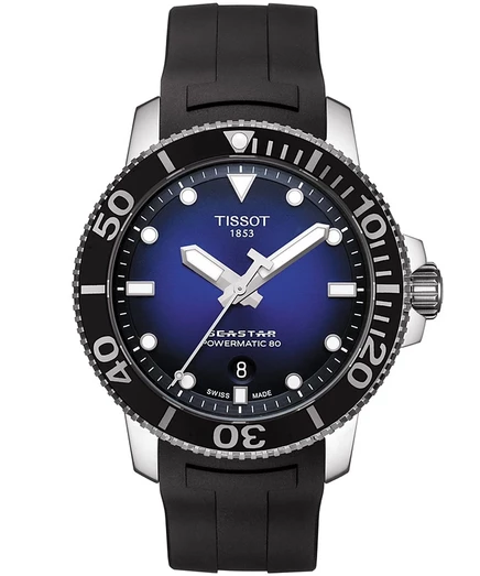 Мужские часы Tissot Seastar 1000 Powermatic 80, автомат, 43 мм, черный ремешок