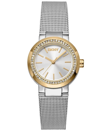 Женские часы DKNY Eastside Mini Silver с серебряным циферблатом и золотистым корпусом на браслете из нержавеющей стали 28 мм серебристого цвета