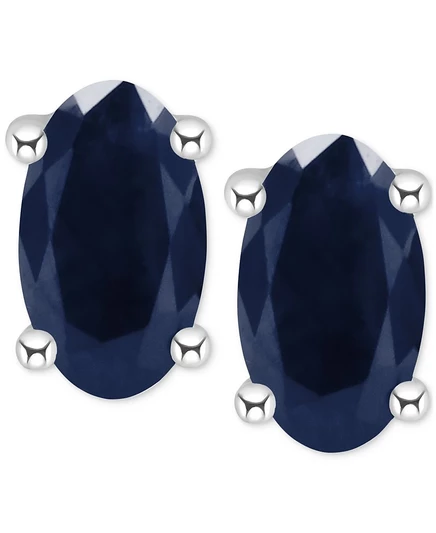Серьги Macy's, овальные, белое золото 14 карат, сапфир