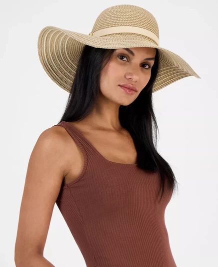  Широкополая шляпа в полоску с контрастной лентой, эксклюзивно в Macy's	  natural multi
