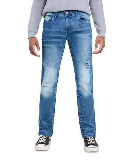 Мужские джинсы-стрейч RAW X с неоновой отделкой Rip And Repair Slim Fit синего цвета