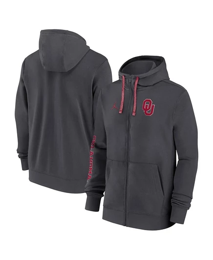 Мужская худи Jordan Oklahoma Sooners 2024 Sideline на молнии, антрацитовая