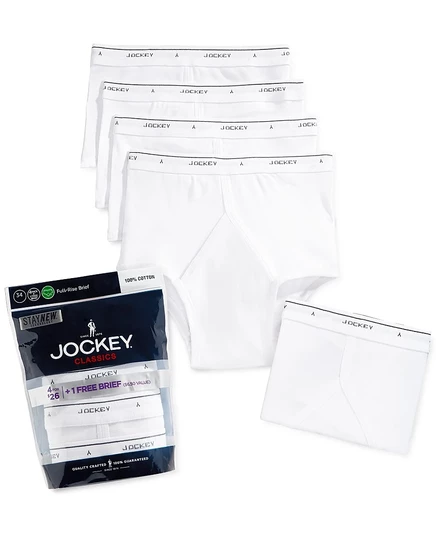 Мужские трусы-брифы Jockey, набор 5 пар (4+1 бонус), хлопок, полная посадка