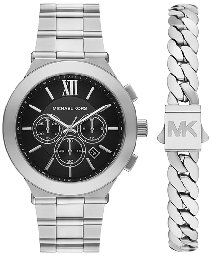 Мужские часы Michael Kors с кварцевым хронографом Billie, серебристые, из нержавеющей стали, 44 мм, серебро
