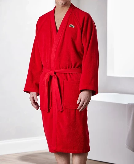 Халат Lacoste Home из хлопка пике с нашивкой-логотипом, красный