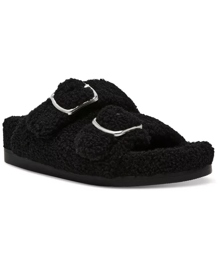  Женские босоножки-горки Aldon с двойным ремешком на плоской подошве black fur