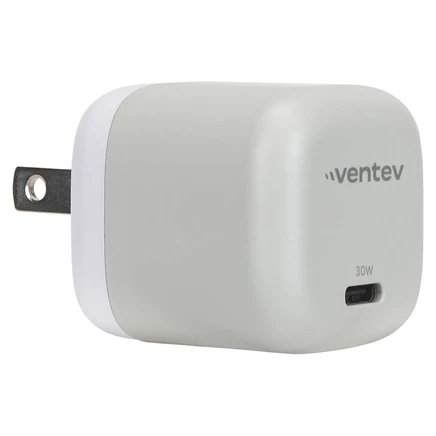 Настенное мини-зарядное устройство Ventev мощностью 30 Вт и кабель USB C для подключения Apple Lightning серого цвета
