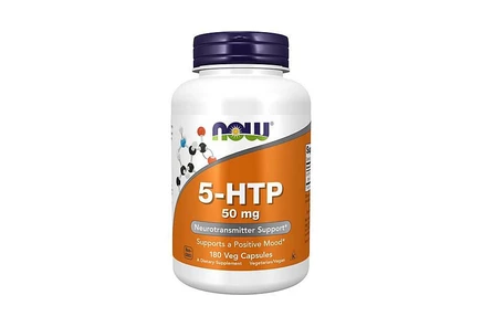 Now Foods 5-HTP, 50 мг, 180 капсул для овощей, без цвета