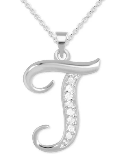 Колье Macy's с подвеской-инициалом T, бриллианты 1/10 карат, 18″, серебро