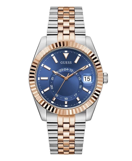Мужские двухцветные многофункциональные часы GUESS с датой, золото 42 мм