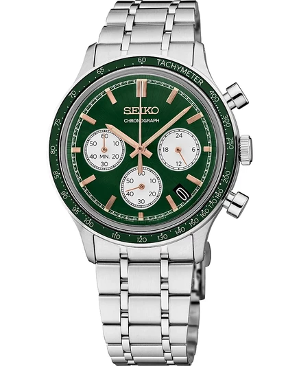 Серебряные часы-браслет Seiko Men's Essentials из нержавеющей стали, 38,7 мм, зеленые