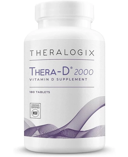 Добавка Theralogix Thera-D 2000 с витамином D3, 2000 МЕ (50 мкг), для укрепления иммунитета и костей, сертифицирована NSF, 180 цветных таблеток