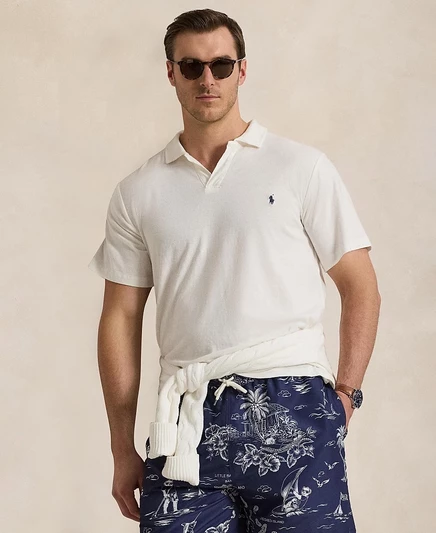 Мужская рубашка поло Polo Ralph Lauren Big & Tall с коротким рукавом цвета слоновой кости/кремового цвета