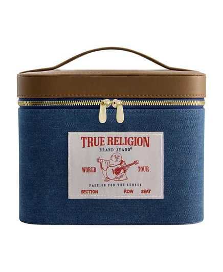 Большая джинсовая косметичка True Religion с зеркалом синего цвета