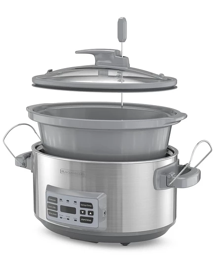 Медленноварка Black & Decker 6,6 л с термозондом, серебристая