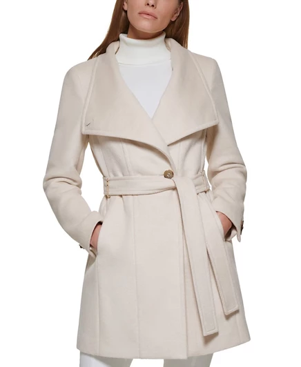 Calvin Klein Women's Asymmetrical Belted Wrap Coat tan/beige (2)