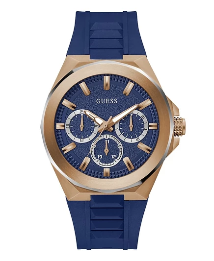 Мужские многофункциональные синие силиконовые часы GUESS 46mm blue