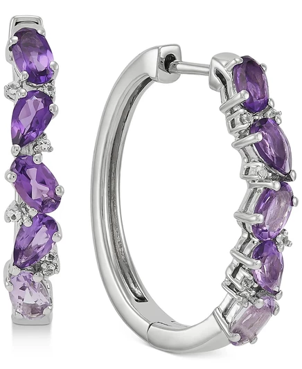 Серебряные серьги-кольца Macy's 1″ с аметистом, фиолетовые
