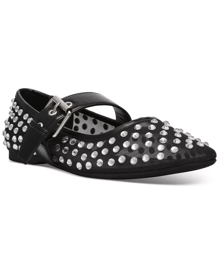  Женские туфли на плоской подошве Mary Jane с сетчатым ремешком и пряжкой Mellie black mesh sparkle