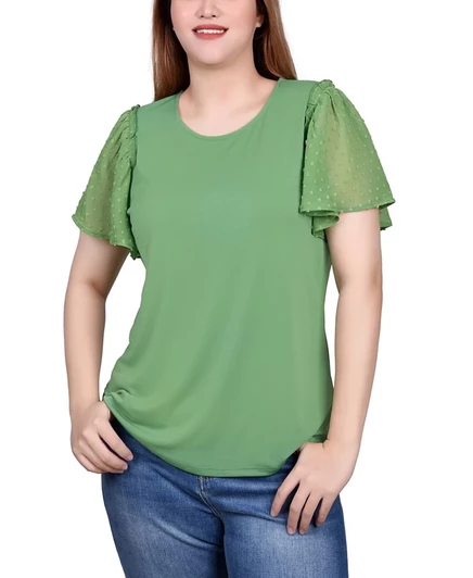 Женский топ NY Collection с рукавами‑фонариками, зеленый