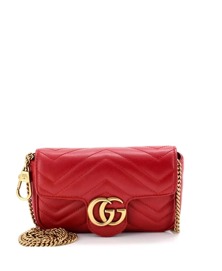 Женская сумка Gucci Super Mini GG Marmont мателассе, красная