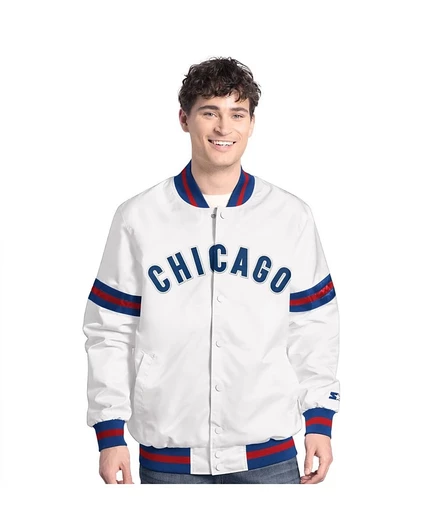 Мужская спортивная куртка для начинающих игроков Chicago Cubs Cooperstown Scout белого цвета с застежкой на молнию.