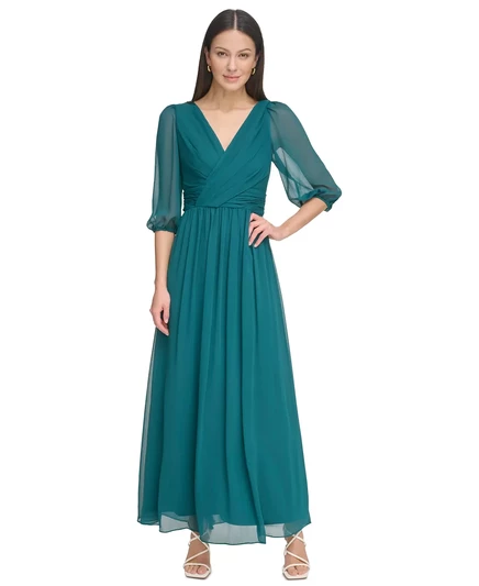  Женское шифоновое макси-платье с рукавами-баллонами  DKNY forest green