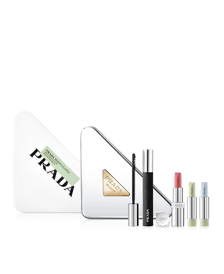 PRADA, 4 шт. Набор косметики Beauty с металлическим клатчем в форме треугольника, без цвета