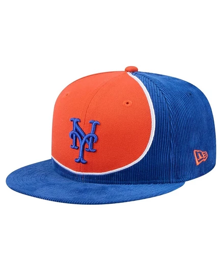 Мужская кепка New Era Mets Split Corduroy, сине-оранжевая