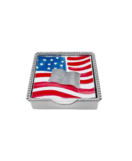Набор серебряных коробок для салфеток Mariposa American Flag, расшитый бисером, 5,75 дюйма