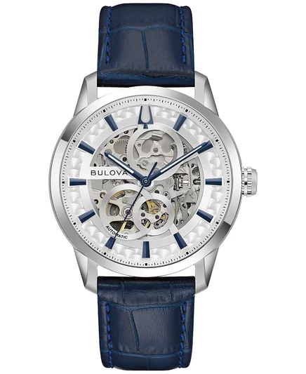 Мужские часы Bulova Sutton Automatic 40 мм с синим кожаным ремешком