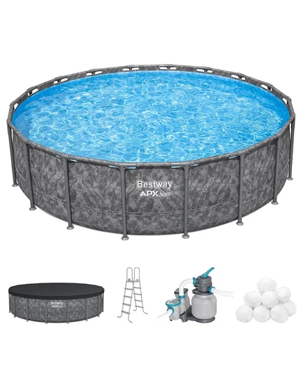Круглый наземный плавательный бассейн Bestway APX 365 размером 18x52 дюйма с насосом и лестницей, без цвета