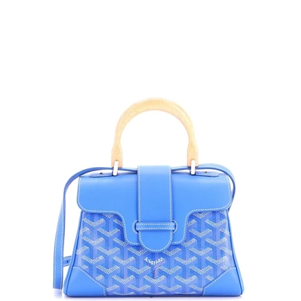 Бывшая в употреблении сумка Goyard Mini Saigon с верхней ручкой, обтянутая синей холщовой кожей