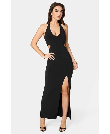 Женское платье Bebe Slit Front Cutout Halter, черное