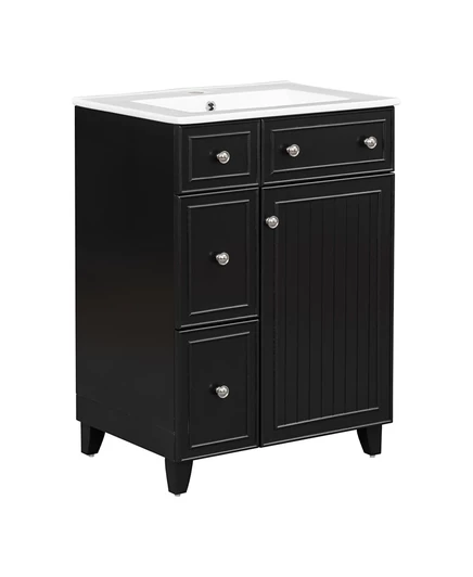 Тумба для ванной CASAINC 61 см с раковиной, 2 ящика, черная