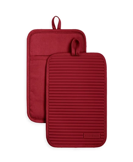 KitchenAid Ribbed Soft Silicone Pot Holder, Set of 2 red