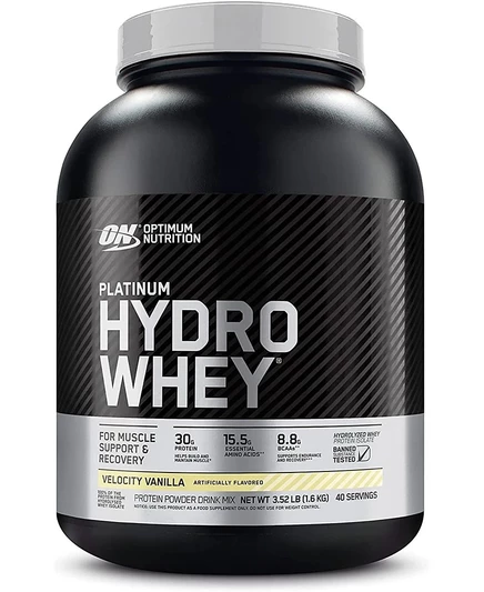 Optimum Nutrition, сухой сывороточный протеин Platinum Hydro, Velocity Vanilla, 3,52 фунта, 40 порций черного цвета