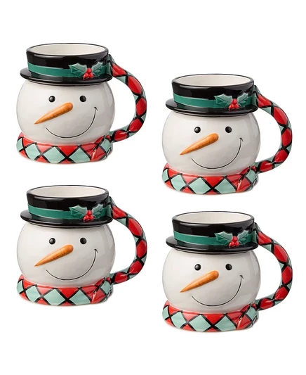 Сертифицированные международные 3d-кружки Christmas Whimsy Snowman, набор из 4-х кружек