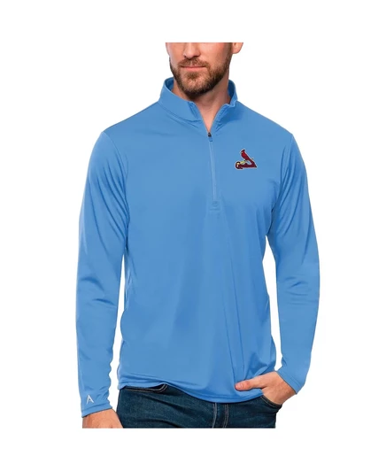 Мужской пуловер-топ с застежкой на четверть молнии Antigua от St. Louis Cardinals Tribute синего цвета powder blue