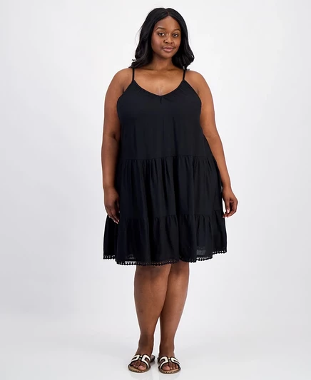 Короткое многослойное платье-маскхалат Raviya Plus Size черного цвета