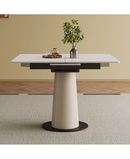 Раскладной обеденный стол Streamdale Furniture с выдвижной каменной плитой, Современный раскладывающийся стол с кожаным основанием белого цвета