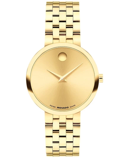 Классические швейцарские кварцевые часы Movado Women's Museum, светло-желтые, PVD, 29,5 мм