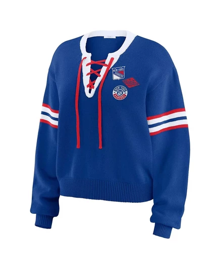Женский синий укороченный свитер на шнуровке New York Rangers от Erin Andrews от Wear By Erin Andrews blue