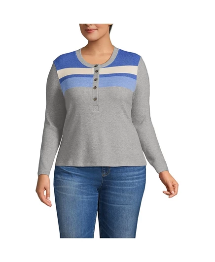 Женский лонгслив Lands End Plus Size Cozy Rib Henley, синий